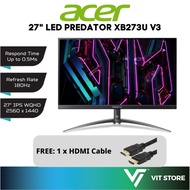 Monitor ACER - 27" LED PREDATOR XB273U V3 IPS 2K 2560x1440 180Hz 0.5ms HDMI DP Audio Speaker Gaming