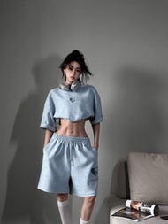 (全新)原價$7560未上市新品 CHAIN LOGO TEE SUEDE FROSTED BLUE / 鎖鏈款冰霧藍麂皮短袖T恤&短褲