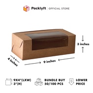 Packlyft 50/100pcs Brown Kraft Cake Box with L-Shape Window 9"x4"x3"