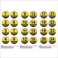 TABLE NUMBER PLEASE PAY WHEN SERVED STICKER WITH MATT LAMINATE 1 TO 24, 48MM dia