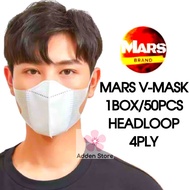🔥4PLY🔥50PCS MARS HEADLOOP HIJAB V-MASK 3D 6D MASK DUCKBILL ADULT PREMIUM FACE MASK 100% ORIGINAL QUALITY BLACK WHITE