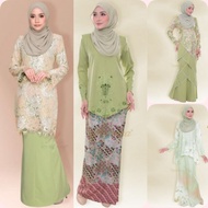 BAJU KURUNG WANITA SAGE GREEN Baju Kurung Lace Plus Size XS(34)-10XL(60) Muslimah Fesyen Baju Raya S