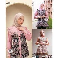 ATASAN BLOUSE BATIK MODERN KOMBINASI POLOS BROKAT