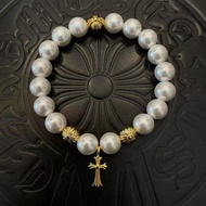 Chrome Hearts Logo Pattern Cross Decoration Metal Pearl Bracelet