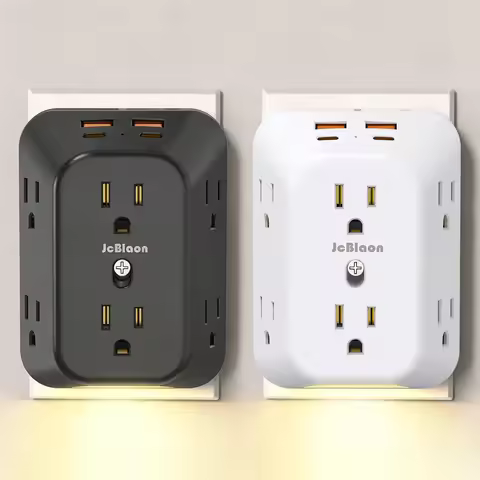10 in 1 USB Wall Charge Surge Protector with Night Light,6 Outlet Splitter &4 USB Ports,Multiple-Plu