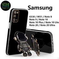 For Samsung Galaxy G530 / M31 / Note 8 / Note 9 / Note 10 / Note 10 Plus / Note 10 Lite / Note 20 / Note 20 Ultra / 4G 5G Luxury Space Astronaut Chrome Plated Holder Mobile Phone Case Bracket Fold Stand Cool Casing Cover