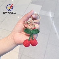 OWNNEW Yarn Keychain, Dripping Cherry Plant Cherry Keychain, Cute Handmade Yarn Dripping Cherry Keyc