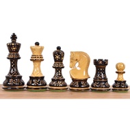 Royal Chess Mall Russian Zagreb Chess Pieces Only Chess Set, Burnt Boxwood Carved Wooden Chess Set,