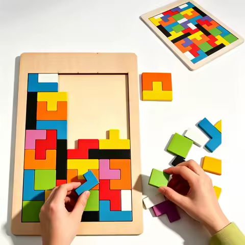 Natural Wood Tetris Block Puzzle Tactile Fidget Logical Training Stress Relief Desktop Brain Leisure
