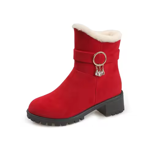 Big Red Half High Suede Tassel Women's Snow Boots Fashion 2025 Hot Work Trend Padded on Offer Autumn