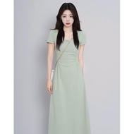 Short sleeved womens dress 2024 summer new solid color slimming loose casual dress