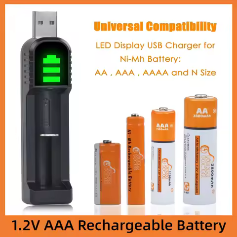 AAA Ni-MH Rechargeable Battery 1.2V with USB Charger for Stylus Pen Toys Devices, USB Charger for AA