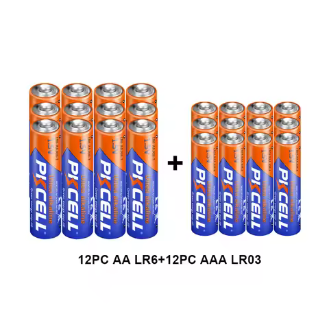 PKCELL 12PC AAA LR03 AM4 E92 Alkaline battery and 12PC LR6 AM3 E91 MN1500 AA 1.5V Alkaline Battery (