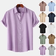 2024 New Men's Summer Purple Breathable Simple Casual Loose Short Sleeve Shirt Plus Size Formal Work