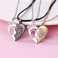 New Cute Heart Footprint Necklace for Women Magnetic Attract Love Couple Pendant Good Friend Valentine Day Gift Jewelry 2Pcs/Set