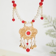 48H Shipping Antique Necklace Hanfu Cheongsam Jewelry Bell Safe Lock Pearl Pendant Costume Accessori