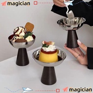 MAGICIAN Salad Bowl, Minimalist Elegant Ice Cream Cup,  Ergonomic with Wooden Base Gift Pudding Cup 