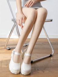 1入組白色絲襪，2024年春季新款女士鑲有鑽石的絲襪，性感的韓國風薄款連褲襪，時尚女孩穿搭的美麗、緊身且舒適的褲襪，適用於日常生活