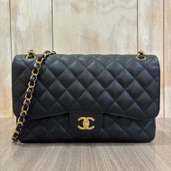 CHANEL A58600 JUMBO COCO 30 黑色 荔枝皮 金鍊 雙蓋 肩背包 CF30