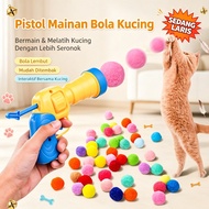 Mainan Kucing Tembak Bola Interaktif - Cat Ball Launcher Gun, Plush Ball Shooter, Soft Bouncy Ball, 