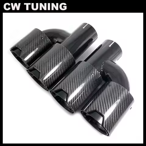 1 Pair M Logo M Performance H Style Glossy Carbon FIber Dual Exhaust Tips For BMW Series F87 M2 F80 