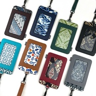 ID card holder hanging wallet name tag card lanyard imitation leather cloth ethnic batik motif
