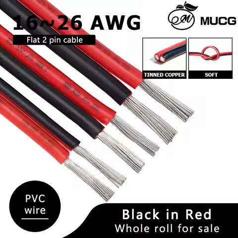 LED Wire Speaker Cable Audio Wire Black Red Electrical Wires Black Red Flat 2 Pin Cable PVC Soft 2 P