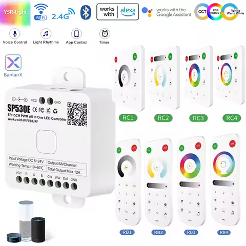 Wifi BT Led Controller SP530E SPI+RF ALL-in-1 5CH PWM 5050 RGB RGBW RGBCCT WS2811 COB PWM Remote Con