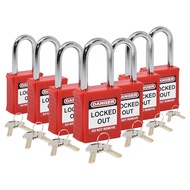 Lockout Tagout Lock Set - 7 Red LotoLocks Lock Out Keyed Different - Padlock with 2 Brass Red Keys I