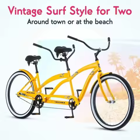tt for Tandem Adult Beach Cruiser Bike, Double Rider, Mens and Womens 26-Inch Wheels, Single-Speed, 