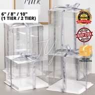 [CLEARANCE] 6" 8" Inch Clear Transparent Cake Box Packaging Cover White Base Birthday Gift Present Kotak Hantaran 蛋糕