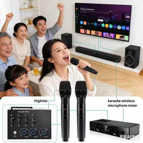 Home Theater Dual UHF Wireless Karaoke System, Microphone Karaoke Mixer, Karaoke Mixer Echo Reverb, 