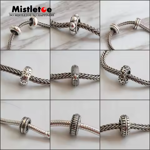 Mistletoe 925 Sterling Silver Spacers Stopper Heart Star Daisies Bead Charm Fit Troll 3mm Bracelet J