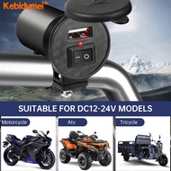 Kebidumei DC 12V Motorcycle Car USB Charger with Switch Motorbike Phone Handlebar Power Adapter USB Charging Device Ci-gar-ette Lighter Plug