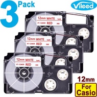 3 Pack 12mm Tape Cartridge for Casio EZ-label Printer KL-60 KL-100 KL-120 130 170 180 E300 780 820 8700 KL-8800 CW-L300 Print Label Black White Clear Red Blue Yellow Green Gold Silver XR-12WE XR-12WE1 XR-12X1 XR-12RD1 XR-12BU1 XR-12YW XR-12YW1 etc