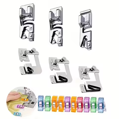 Narrow/Wide Rolled Hem Presser Foot Hemming Foot Kit With Sewing Clips 4/8'', 6/8'', 8/8'' Sewing Ro
