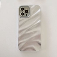 適用高級感波浪紋蘋果16promax手機殼iphone15新女款12pro小眾11創意plus純色矽膠13promax手機套15軟殼XR/XS-銀色 iPhone X