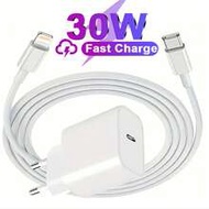 1/2Pcs EU Fast Charger Adapter 30W Wall Charger + 3.3FT/100 Cm Long Charging Cable Data Line USB-C T