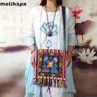 MOLIH Women Shoulder Bag, Hmong Tribal Ethnic Fashion Message Bag, Vintage Tassels Thai Indian Boho 