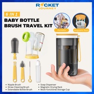 Travel Baby Bottle Cleaning Set Drying Rack with Extendable Silicone Bottle Brush Set and Dryer Nipple Brush