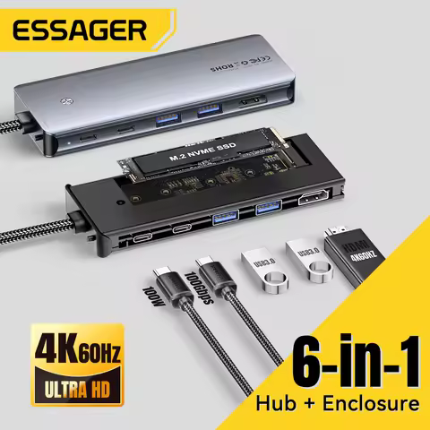 Essager 6-IN-1 USB C HUB USB C Docking Station With Hard Disk Enclosure M.2 NVMe SSD Type-C to HDMI-