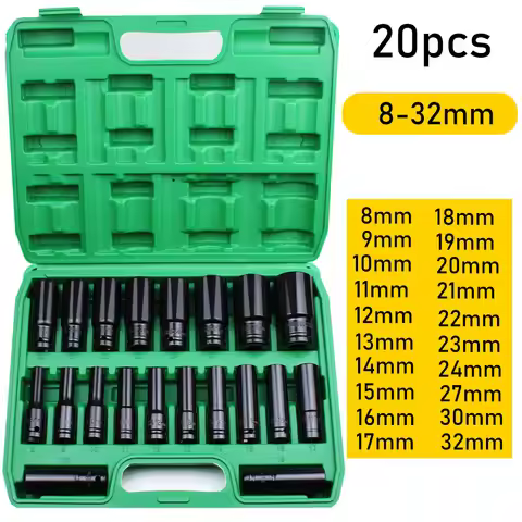 1/2Inch Drive 6-Point Impact Socket Set 10-20 pcs/set Metric Sizes Carbon Steel Impact Socket Set wi