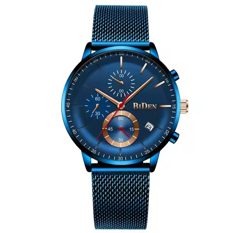 BIDEN Casual Men's Watch Stainless Steel Mesh Band Calendar Waterproof Quartz Men's Clock Manufactur