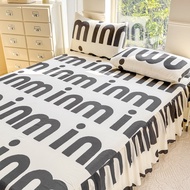 Ruffle Bed Skirt White Black Minimalist Bed Sheet with Elastic Skirting Single Queen King Size