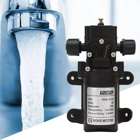 70W Pump High Pressure Pump 12V 70W 6L/Min Self Priming High Pressure Diaphragm Pump Two Side Thread