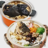 正一排骨得獎鍋物2件組 (砂鍋魚頭2500g+黑蒜蔘菇雞2700g)