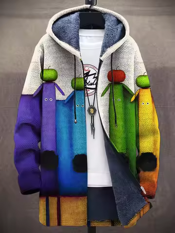 New Men's Winter Zipper Hoodie Multi Color Wave Art 3D Printed Plush Thick Sheep Zipper Cloak Neutra