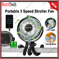 BuzzTech 12000mAh Portable Stroller Fan  fan USB Rechargeable Mini Kipas Handheld Quiet Fan Tripod L