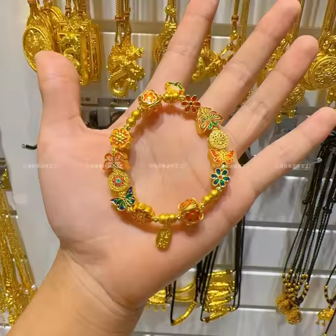 Luxury 9999 24K real gold ancient enameled butterfly bracelet AU9999 pure gold retro high-end bracel