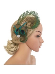 復古風格捲曲人造孔雀羽毛髮夾,適用於新娘婚禮cosplay晚會髮飾